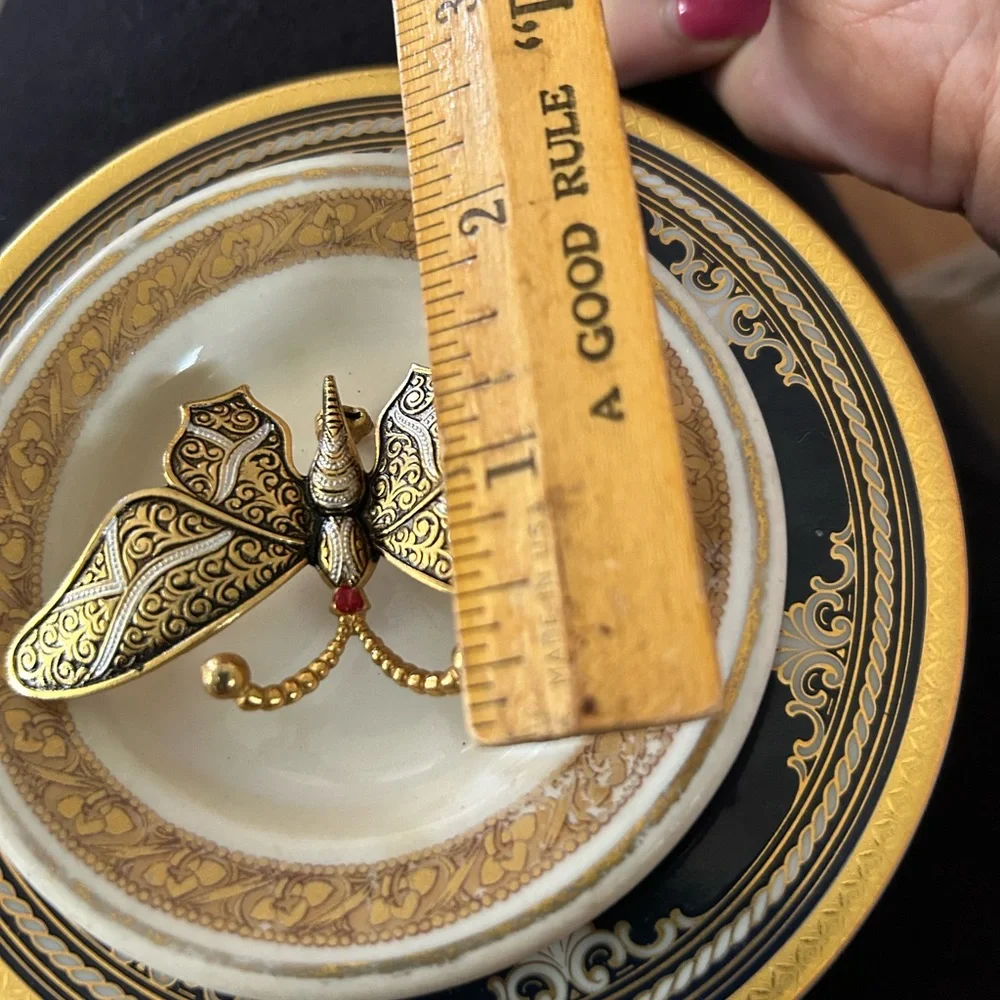 Vintage Damascene Butterfly Pin Brooch